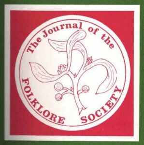 A photograph of the red and white mistletoe logo on the green background of The Folklore Society's journal.